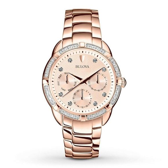 SALE! Bulova Quartz Diamond Accest Rose Gold Watch